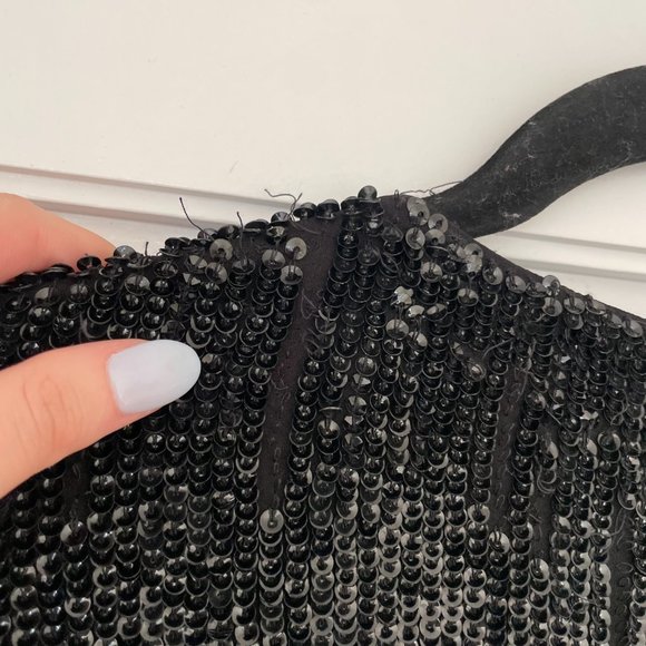 Retrofete Audrey Robe Dress Shiny Black Blue Sequins Wrap Style Midi Dress - Picture 13 of 16